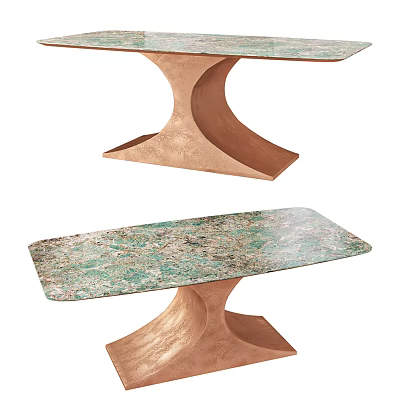 Modern Coffee Table With Green Veined Top And Curved Copper Base Design 3d model
