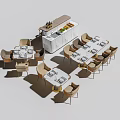 Modern Minimalist Dining Table Set With Tables Chairs Bar Counter Green Plants And Decorative Bottles