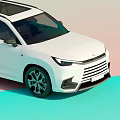 White SUV Car Featuring Panoramic Sunroof Black Wheels Modern Design And Aqua Pink Background