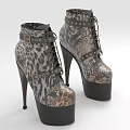 Leopard Print Ankle Boots With High Heels Platform Soles Metal Buckles And Lace Up Design