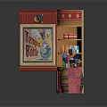 Vintage Store Corner With Tommy Bonnie Sign Red Cabinet Shelves Barrel And Boxes