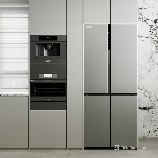 Modern Kitchen Design With Built-in Coffee Machine Oven And Refrigerator Appliances 3d model 