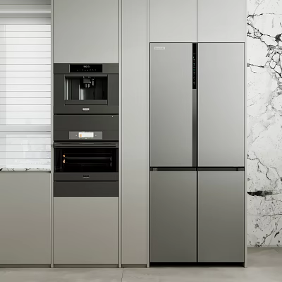 Modern Kitchen Design With Built-in Coffee Machine Oven And Refrigerator Appliances 3d model