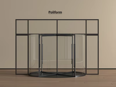 Pollform Modern Revolving Door With Black Frame Structure And Glass Panels 3d model