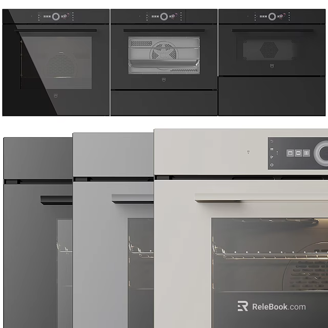 Black Gray And White Built In Kitchen Ovens With Glass Doors And Modern Control Panels 3d model 