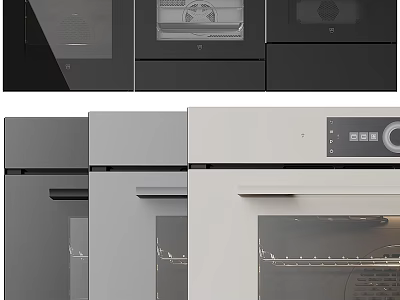 Black Gray And White Built In Kitchen Ovens With Glass Doors And Modern Control Panels 3d model