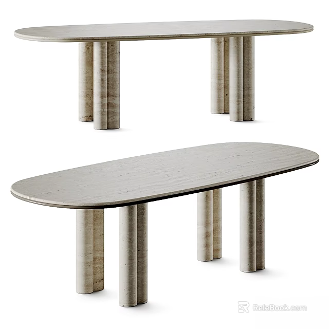 Modern Oval Dining Table With Sleek Surface And Cylindrical Legs Design 3d model 