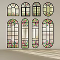 Elegant Casement Windows With Stained Glass Floral Patterns Arched Rectangular Designs And Light Effects 3d model