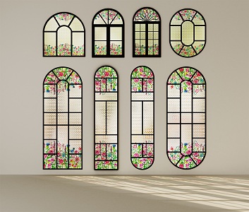 French window decorative glass window 3d model