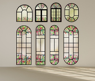 French window decorative glass window 3d model