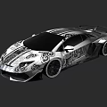 Stylish Silver Sports Car With Decorative Patterns Sleek Design Black Roof And Rear Spoiler