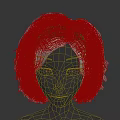 Brown Curly Hair on Black Human Head Model with Realistic Textured Medium Length Design