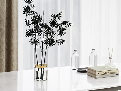 Modern Interior Decor With Inflatable Plant In Glass Vase On White Table 3d model