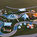 Scenic Camping Campsite With Curved Paths Tents Activity Areas And Seating Facilities