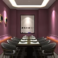 Modern Restaurant Interior Featuring Green Pillars Black Shiny Ceiling Central Counter And Stylish Stools