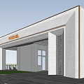 Modern Entrance Gate of White Building with Minimalist Design Glass Door TITANS Sign and Greenery