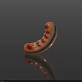 Delicious Curved Sausage With Grilled Marks On Black Background And Reflection
