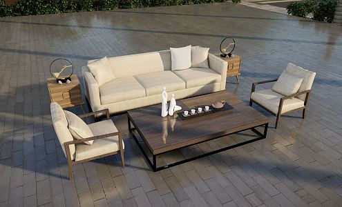 New Chinese Style Outdoor Sofa Combination 3d model