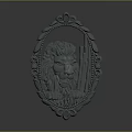 Intricately Carved Lion Head Design On Oval Decorative Plaque With Floral Patterns