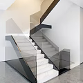 Modern Staircase Design With Glass Railing And Marble Steps In White Interior 3d model