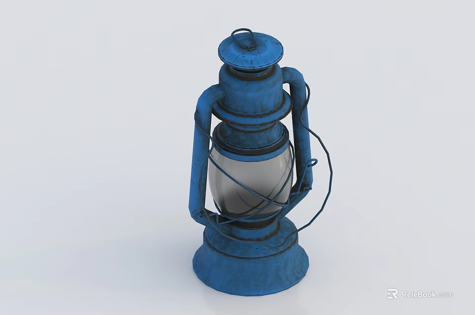 Vintage Blue Lantern With Metal Frame And Glass Shade Design 3d model 