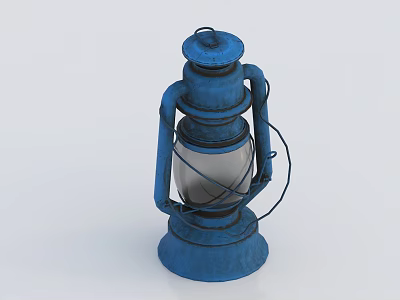 Vintage Blue Lantern With Metal Frame And Glass Shade Design 3d model