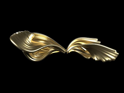 Gold Shiny Art Installation With Curved Flowing Leaf Like Wings On Black Background 3d model