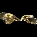 Gold Shiny Art Installation With Curved Flowing Leaf Like Wings On Black Background