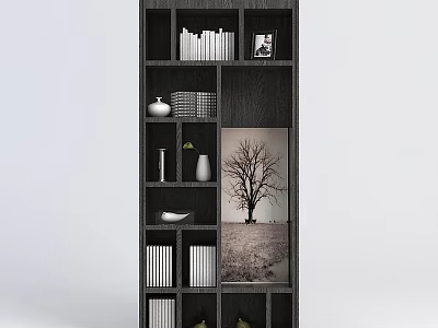 Technology Exhibition Hall Interior With Bookshelf Books Photo Frame Vase And Tree Artwork 3d model