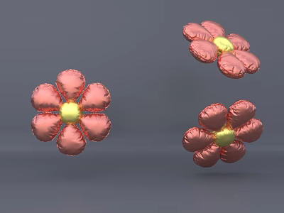 Three Pink Inflatable Flowers With Yellow Centers And Pink Petals Design 3d model