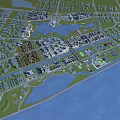 Aerial View Urban Planning with Water Bodies Green Spaces and Building Clusters