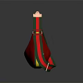 Red Leather Handbag Featuring Golden Metal Hardware And Green Red Striped Trim