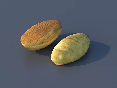 Fresh Homemade Bread Loaves With Brown Wooden Textured And Light Yellow Striped Surfaces 3d model