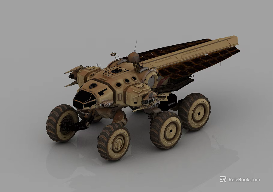Detailed Mars Rover Model With Six Wheels Brown Exterior And Solar Panels 3d model 