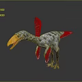 Prehistoric Bird Like Dinosaur With Large Orange Beak And Feathered Wings Standing On Dark Background