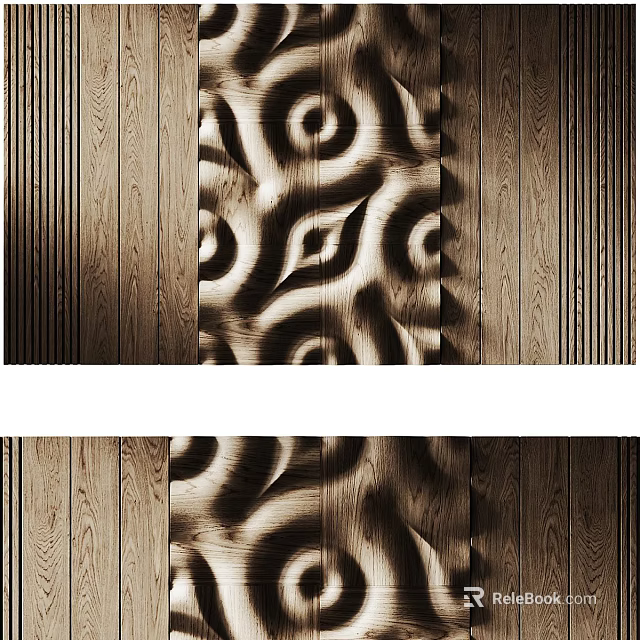 Wooden Background Wall With Spiral Pattern And Decorative Textured Design Details 3d model 