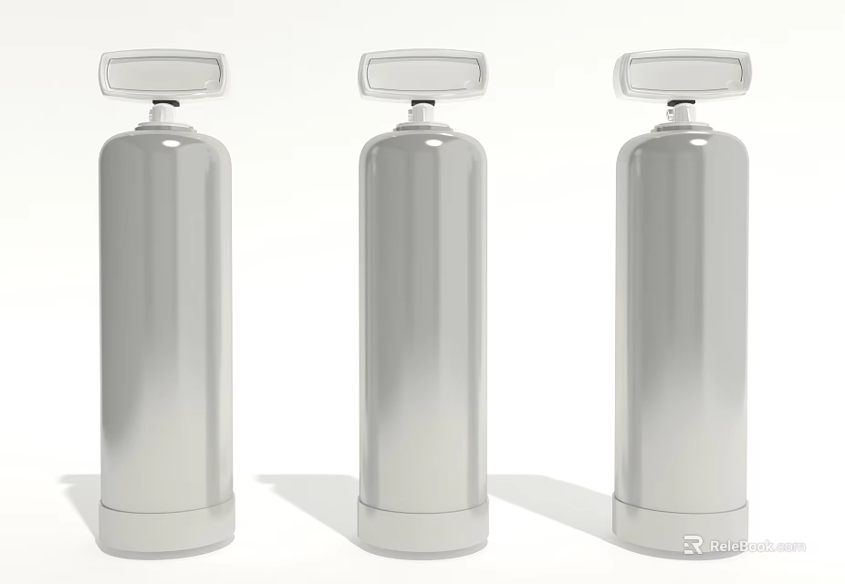 Three Silver Medical Gas Cylinders With Cylindrical Shape And Square Tops 3d model 