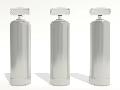 Three Silver Medical Gas Cylinders With Cylindrical Shape And Square Tops 3d model