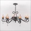 Vintage Wrought Iron Chandelier Featuring Candle Lights Crystal Pendants and Ornate Scrollwork