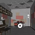 Piano Room Interior With Piano Drum Set And Acoustic Walls