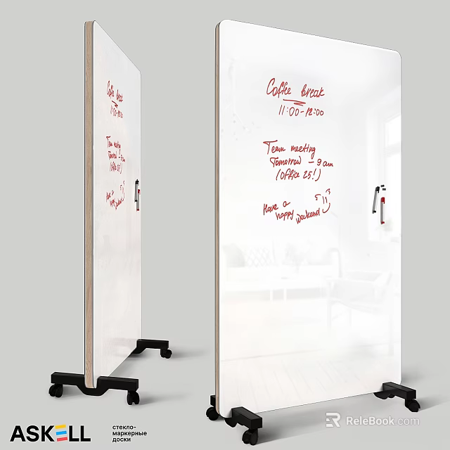 Modern Office Table And Chair Set With Whiteboard Stand And Daily Schedules 3d model 