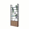 Multi Tiered Garden Decor Shelf With Black Metal Frame Wooden Base And Potted Greenery