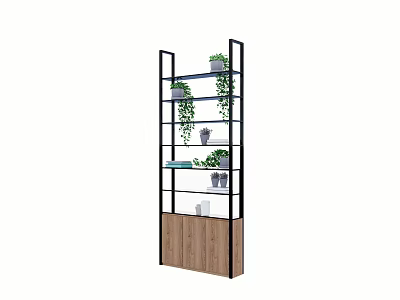 Multi Tiered Garden Decor Shelf With Black Metal Frame Wooden Base And Potted Greenery 3d model