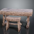Rustic Wooden Furniture Table And Stool With Natural Wood Texture Design