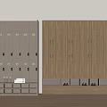 Gray And Wooden Numbered Lockers With Locks And Lower Open Shelves