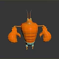 Cartoon Orange Lobster in Standing Pose With Large Claws and Blue Shorts
