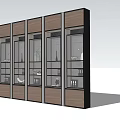Five In A Row Modern Wooden Storage Cabinets With Glass Doors And Items Inside