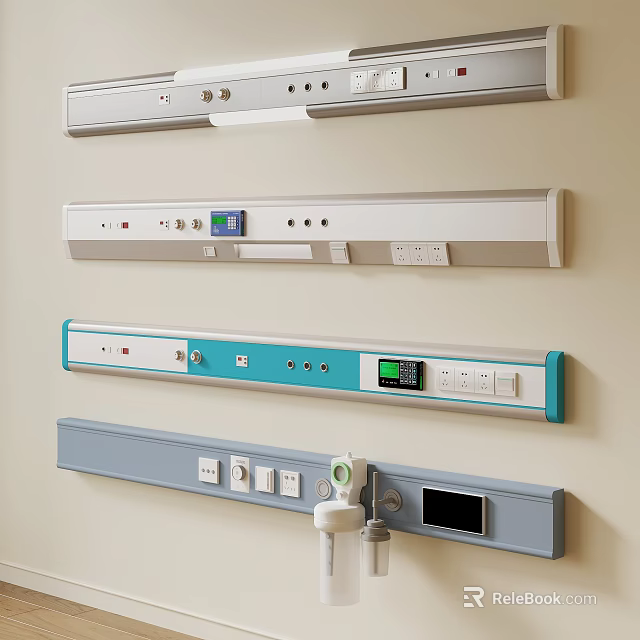 Hospital Ward Medical Device Strips With Control Panels Digital Displays And Power Outlets 3d model 