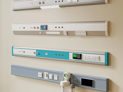 Hospital Ward Medical Device Strips With Control Panels Digital Displays And Power Outlets 3d model