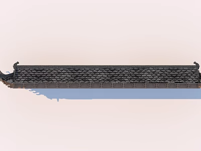 Traditional Building Exterior Wall With Black Tile Roof And Decorative Eaves Design 3d model